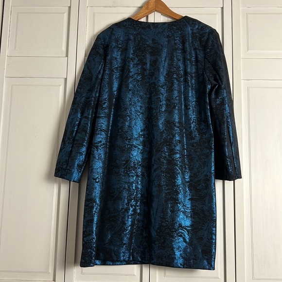 Alfani Black with Blue Metallic Jacquard Topper Jacket w/ Hook & Eye Closures XL - Picture 3 of 5